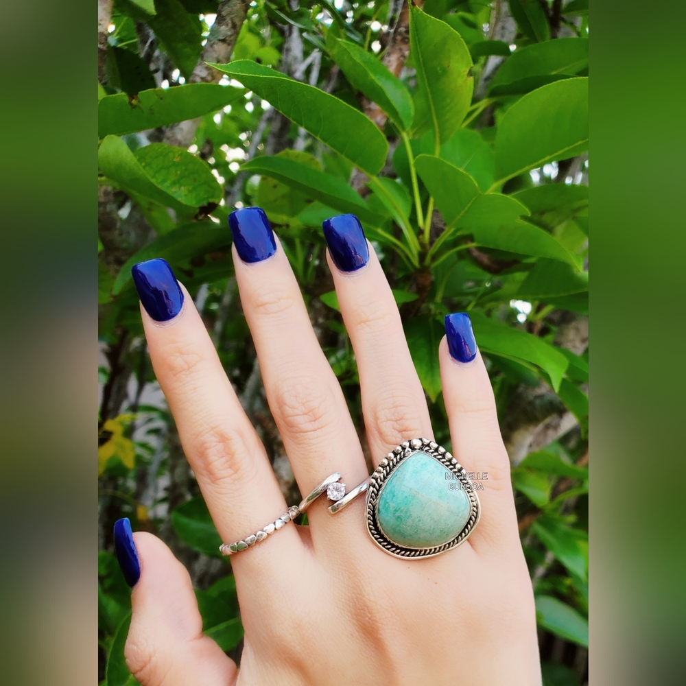 Blue and Silver Statement Ring with Ornate Design